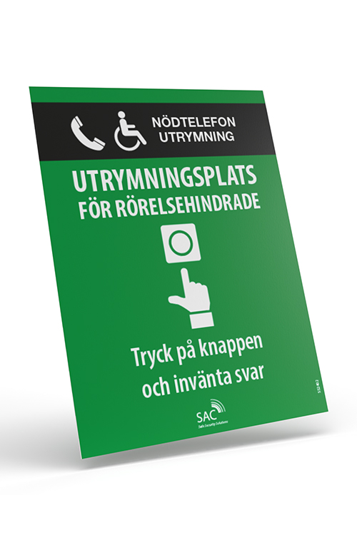 Nödtelefon utrymning. Utrymningsplats för rörelsehindrade
